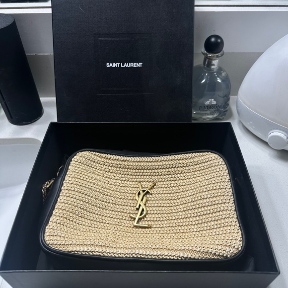 Saint Laurent Handbags - Saint Laurent Gold and Black Woven Clutch